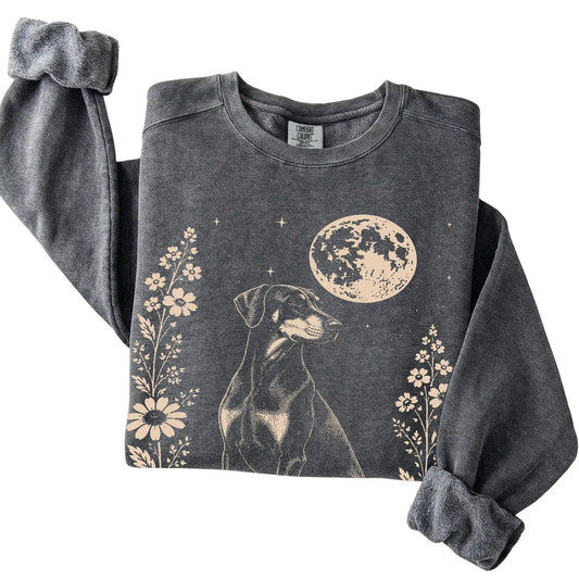 Pepper Moon Flowers Doberman Comfort Colors sweatshirt, folded view