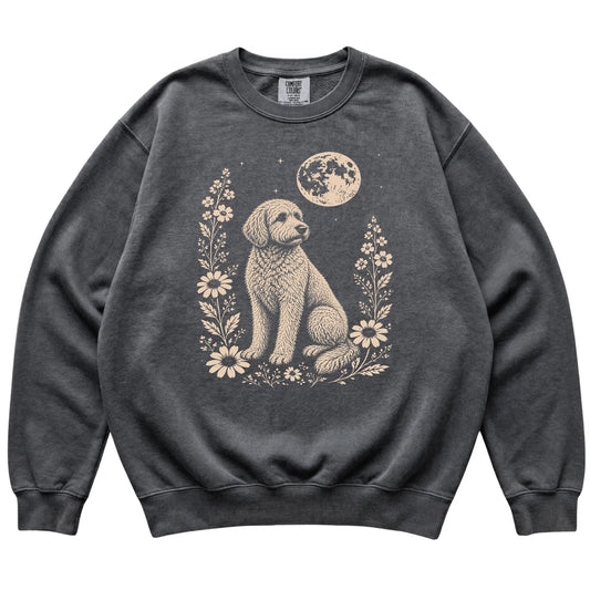 Pepper Moon Flowers Goldendoodle Comfort Colors sweatshirt, flat view