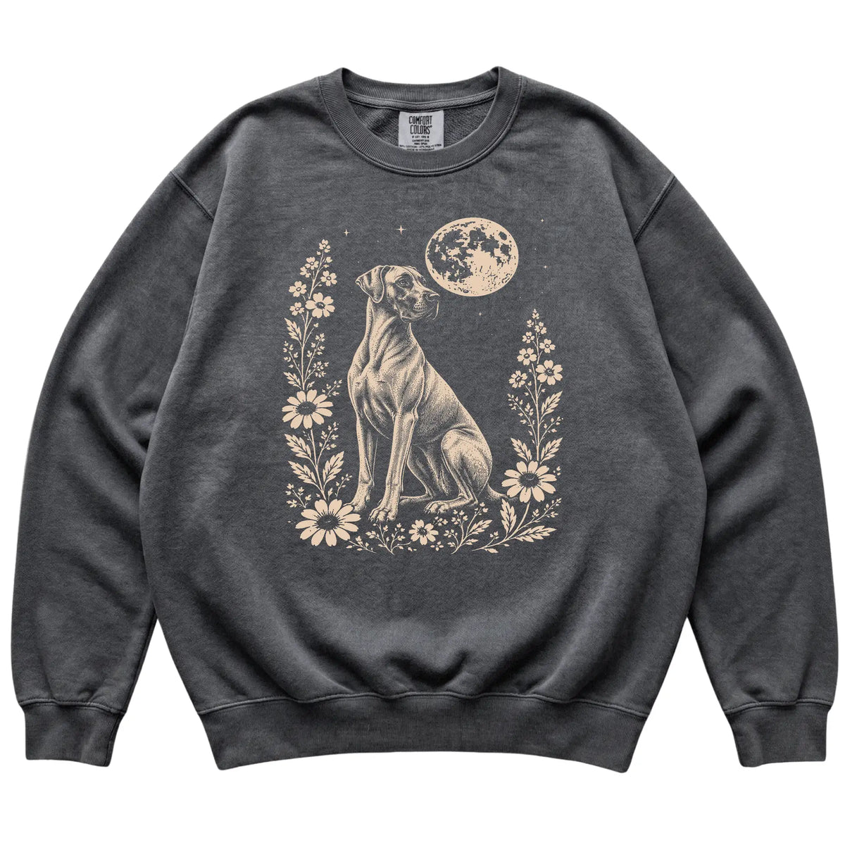 Pepper Moon Flowers Great Dane Comfort Colors sweatshirt, flat view