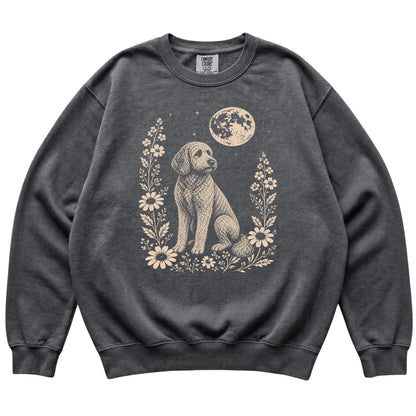 Pepper Moon Flowers Labradoodle Comfort Colors sweatshirt, flat view