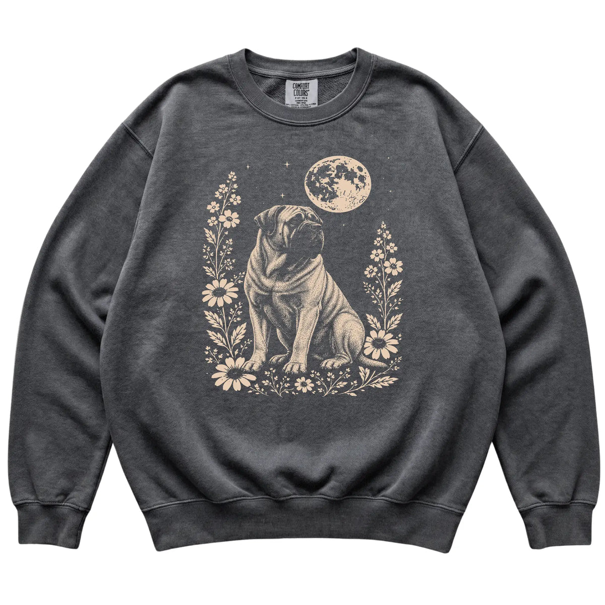 Pepper Moon Flowers Mastiff Comfort Colors sweatshirt, flat view