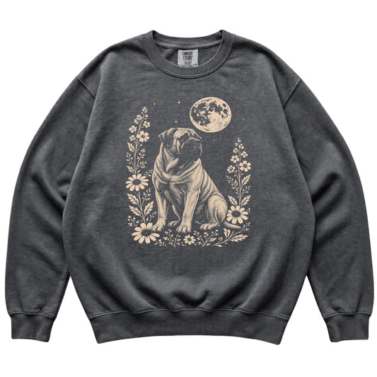 Pepper Moon Flowers Mastiff Comfort Colors sweatshirt, flat view