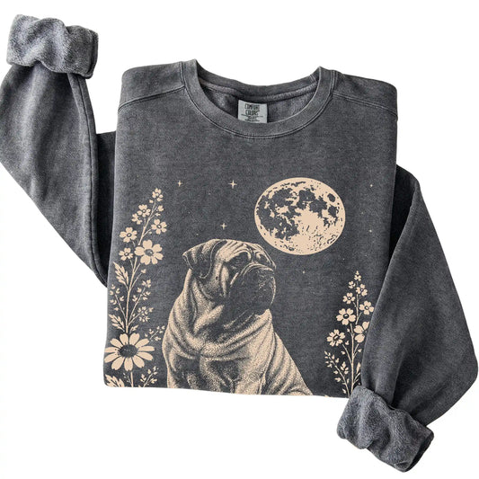 Pepper Moon Flowers Mastiff Comfort Colors sweatshirt, folded view