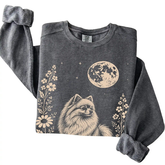 Pepper Moon Flowers Pomeranian Comfort Colors sweatshirt, folded view