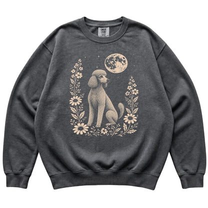 Pepper Moon Flowers Poodle Comfort Colors sweatshirt, flat view