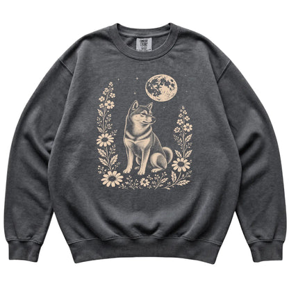 Pepper Moon Flowers Shiba Inu Comfort Colors sweatshirt, flat view