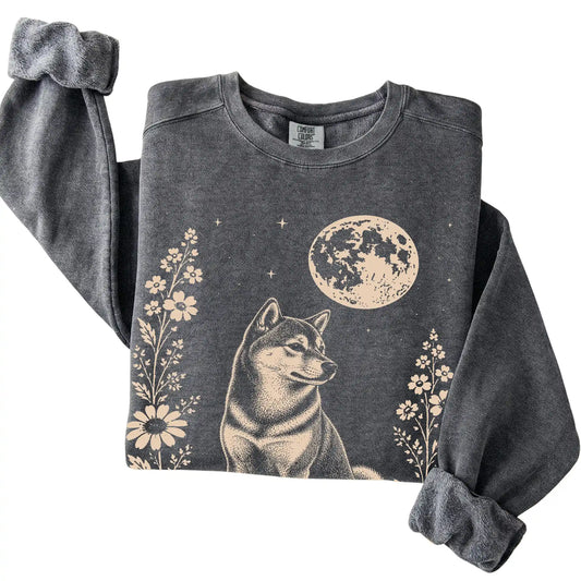 Pepper Moon Flowers Shiba Inu Comfort Colors sweatshirt, folded view