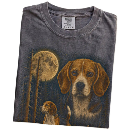 Folded Pepper Beagle full-color Moonlit Forest t-shirt