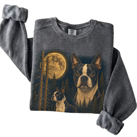 Boston Terrier Wildwood Moon Sweatshirt in Pepper