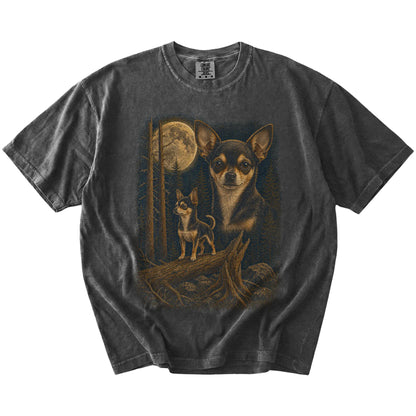 Chihuahua in a full-color moonlit forest on a Pepper t-shirt