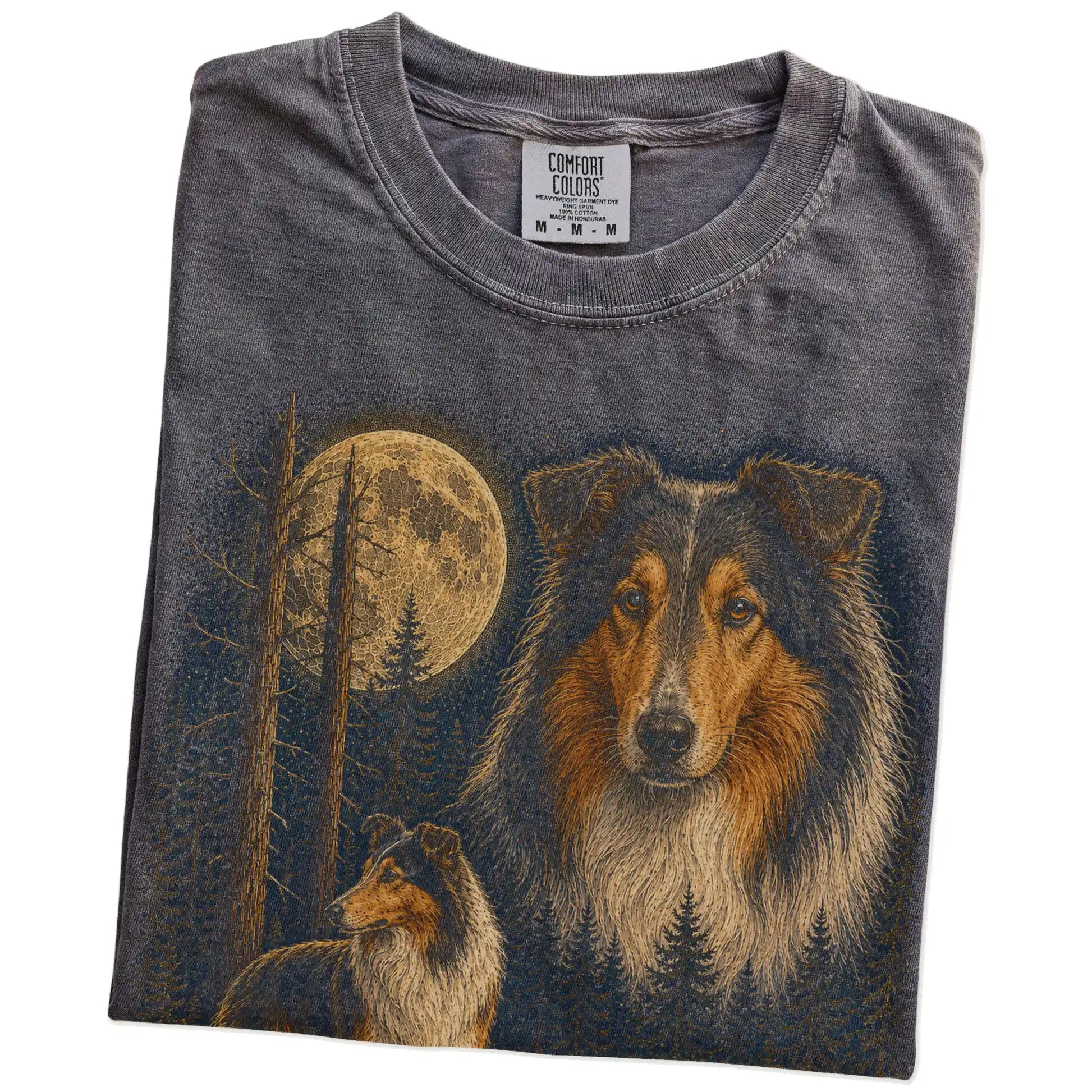 Folded Pepper Collie full-color Moonlit Forest t-shirt