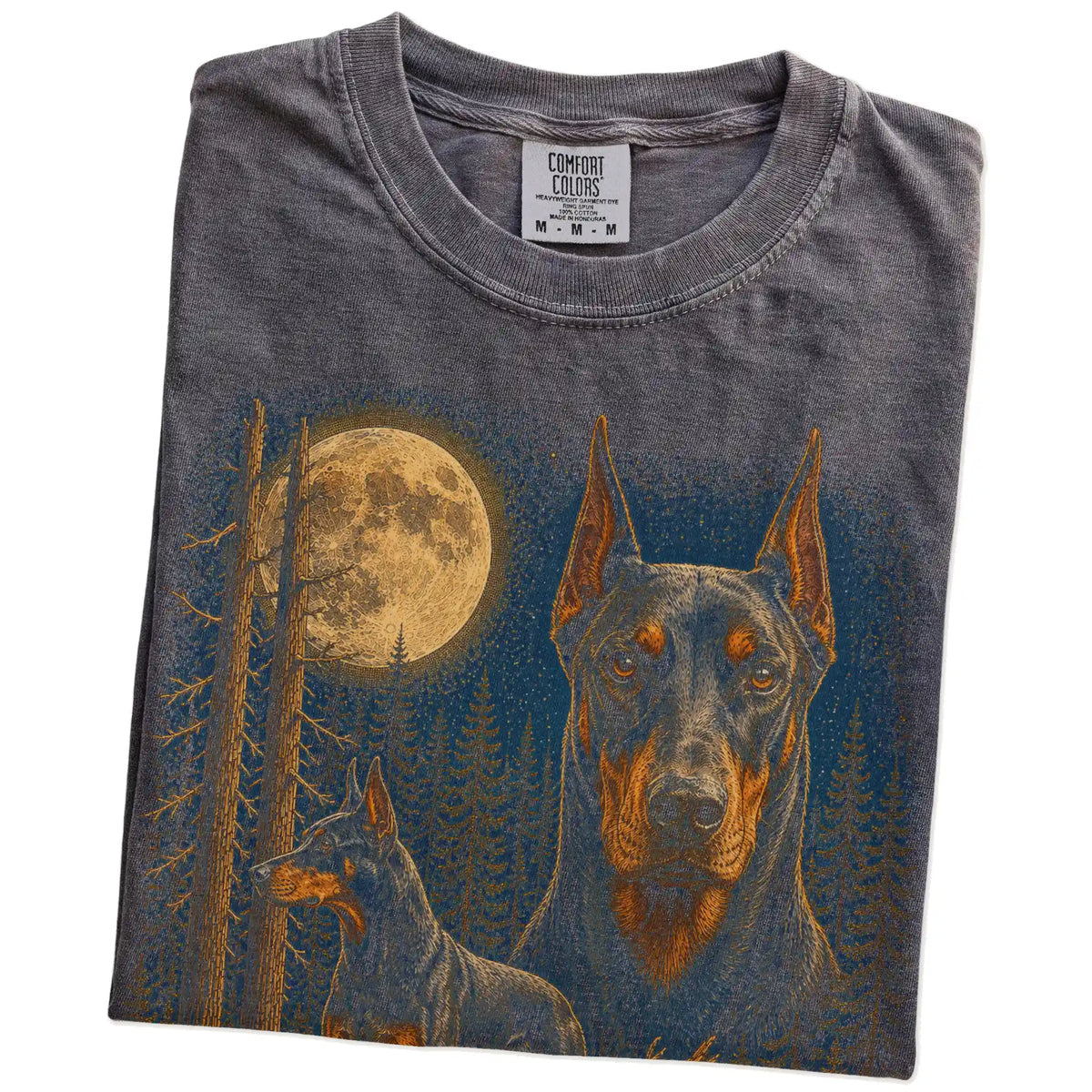 Folded Pepper Doberman full-color Moonlit Forest t-shirt