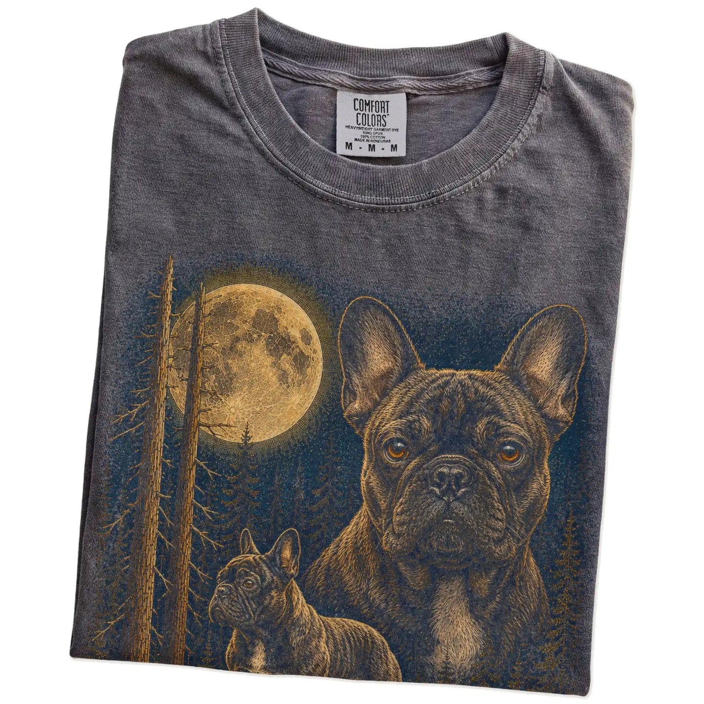 Folded Pepper French Bulldog full-color Moonlit Forest t-shirt