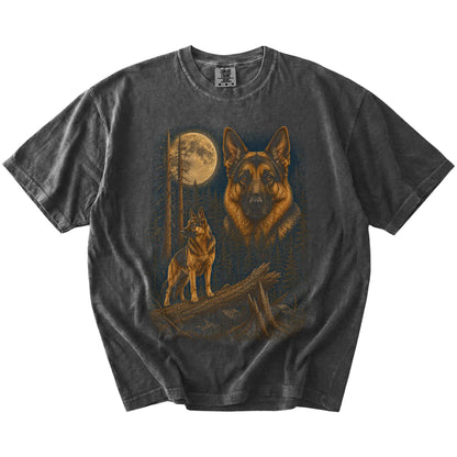 German Shepherd in a full-color moonlit forest on a Pepper t-shirt