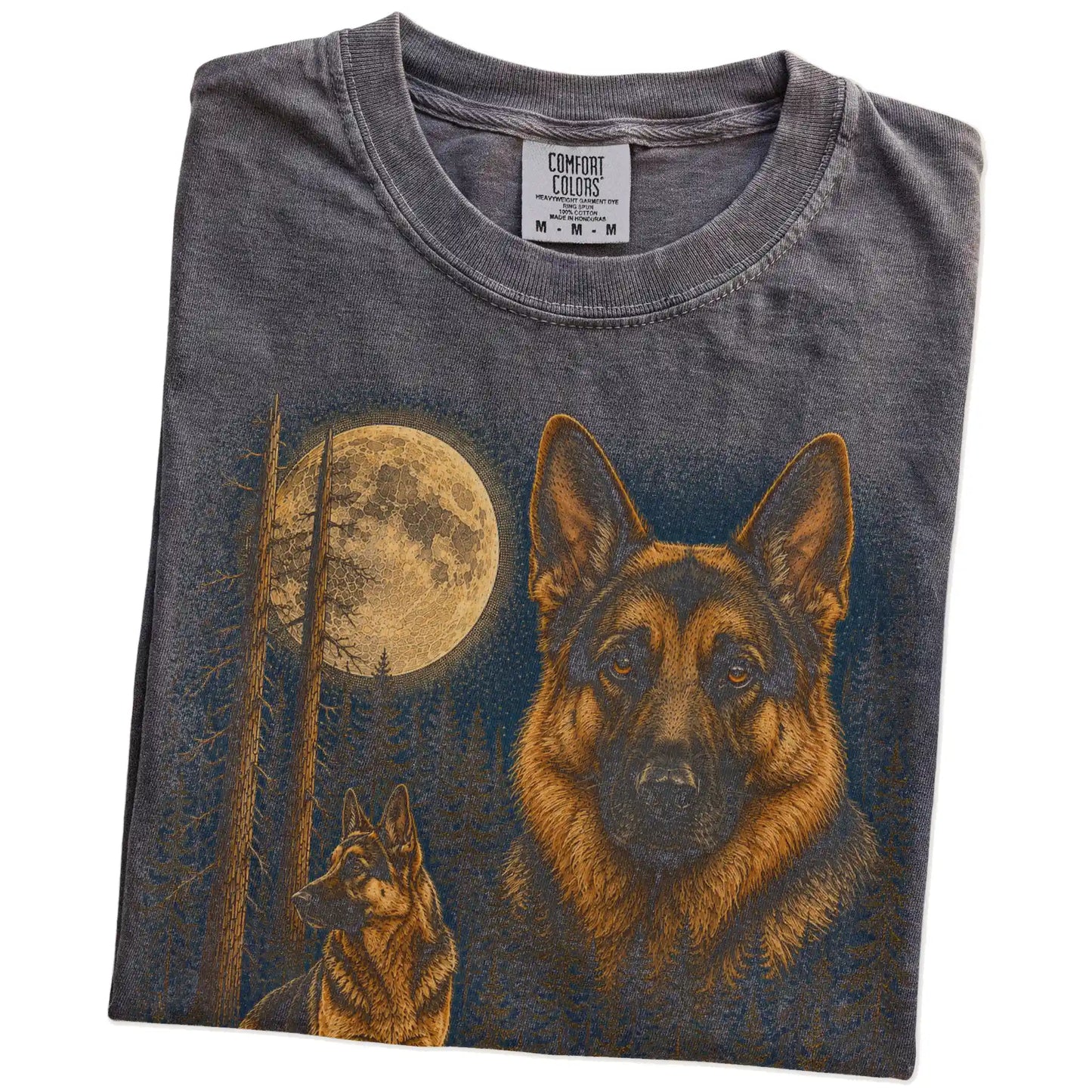 Folded Pepper German Shepherd full-color Moonlit Forest t-shirt