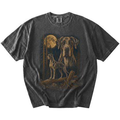 Great Dane in a full-color moonlit forest on a Pepper t-shirt