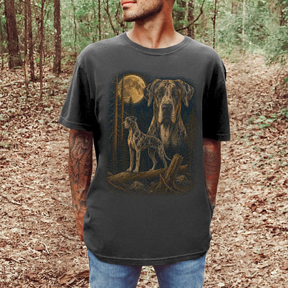 Person wearing a Pepper Great Dane full-color Moonlit Forest t-shirt