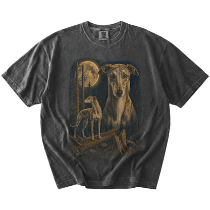 Greyhound in a full-color moonlit forest on a Pepper t-shirt
