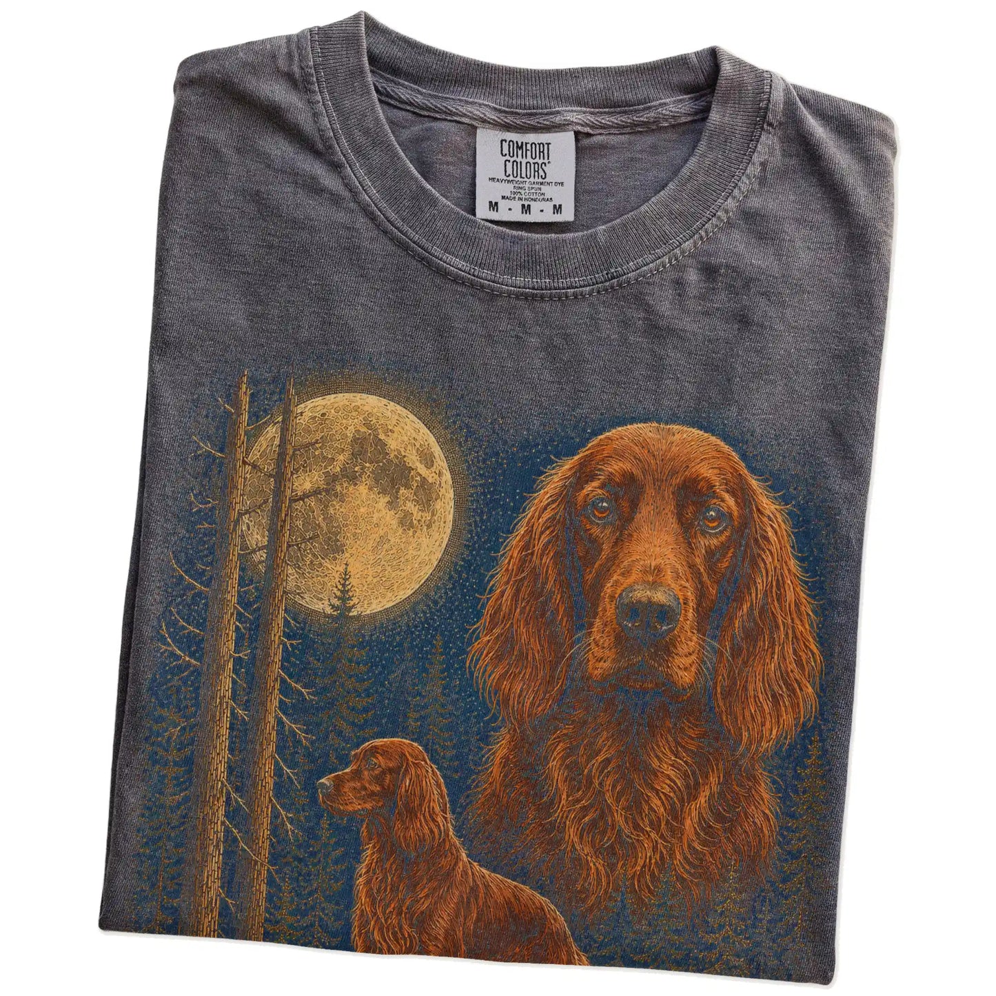 Folded Pepper Irish Setter full-color Moonlit Forest t-shirt