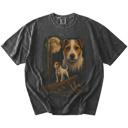 Jack Russell in a full-color moonlit forest on a Pepper t-shirt