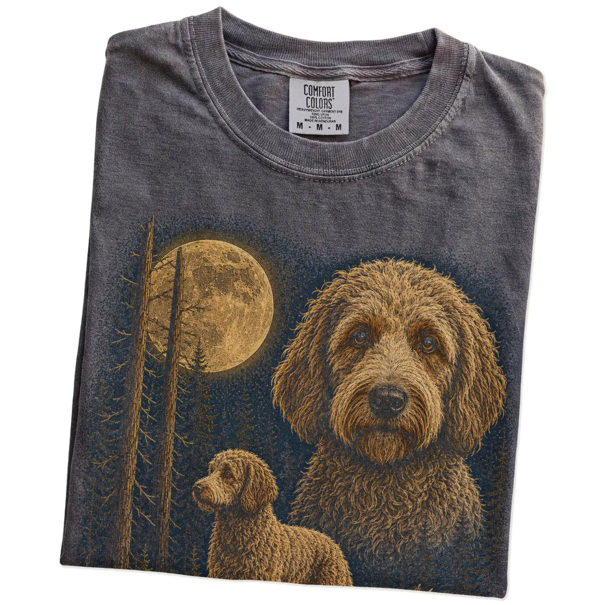 Folded Pepper Labradoodle full-color Moonlit Forest t-shirt