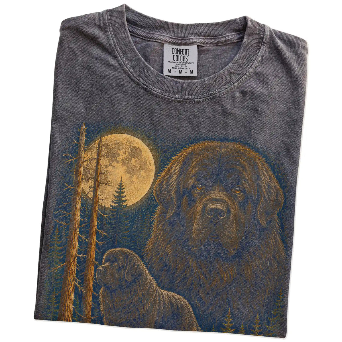 Folded Pepper Newfie full-color Moonlit Forest t-shirt