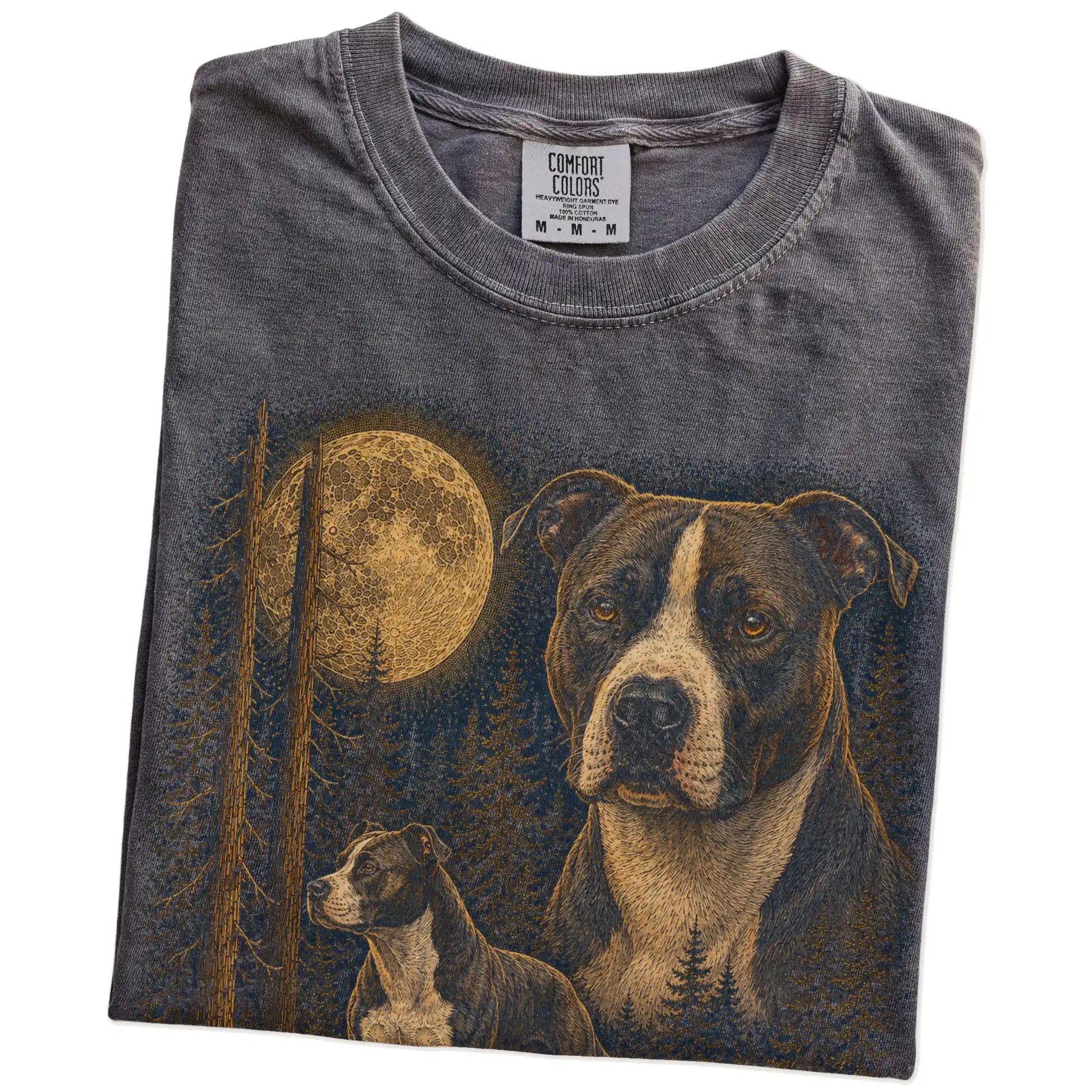 Folded Pepper Pitbull full-color Moonlit Forest t-shirt