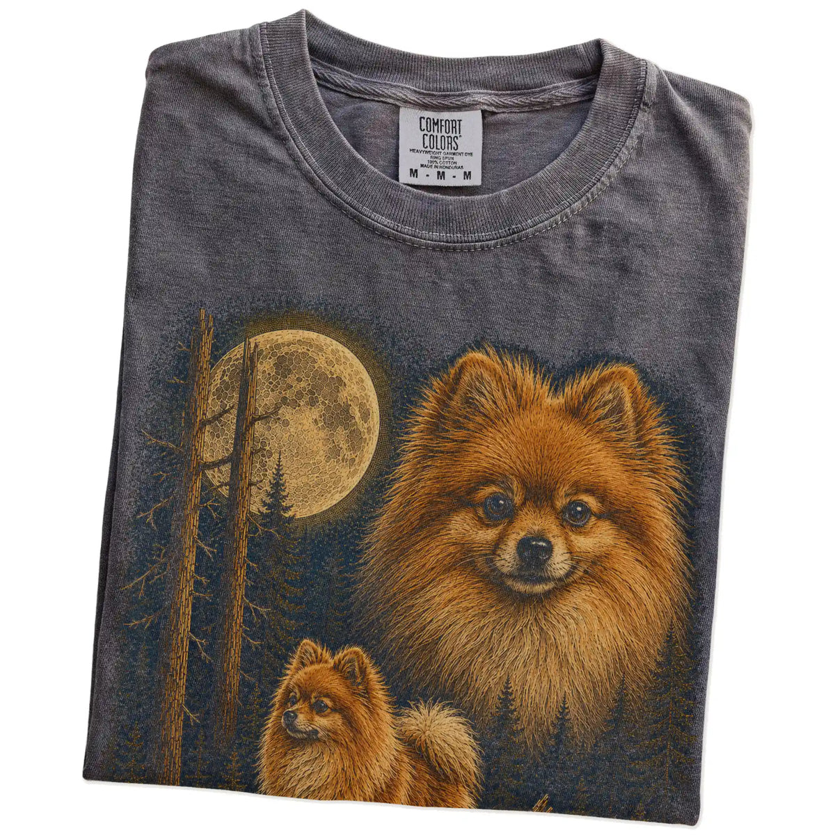 Folded Pepper Pomeranian full-color Moonlit Forest t-shirt