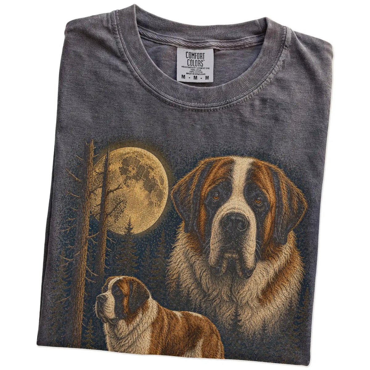 Folded Pepper Saint Bernard full-color Moonlit Forest t-shirt