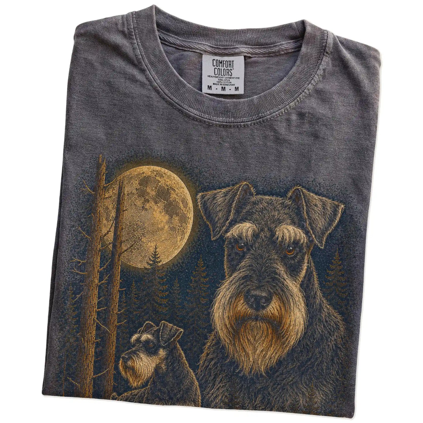 Folded Pepper Schnauzer full-color Moonlit Forest t-shirt