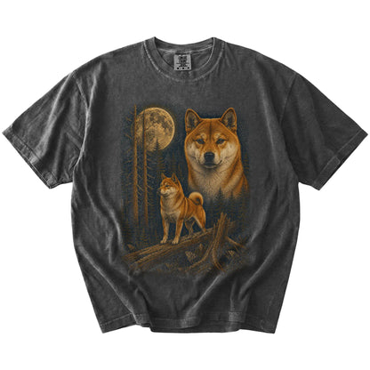 Shiba Inu in a full-color moonlit forest on a Pepper t-shirt