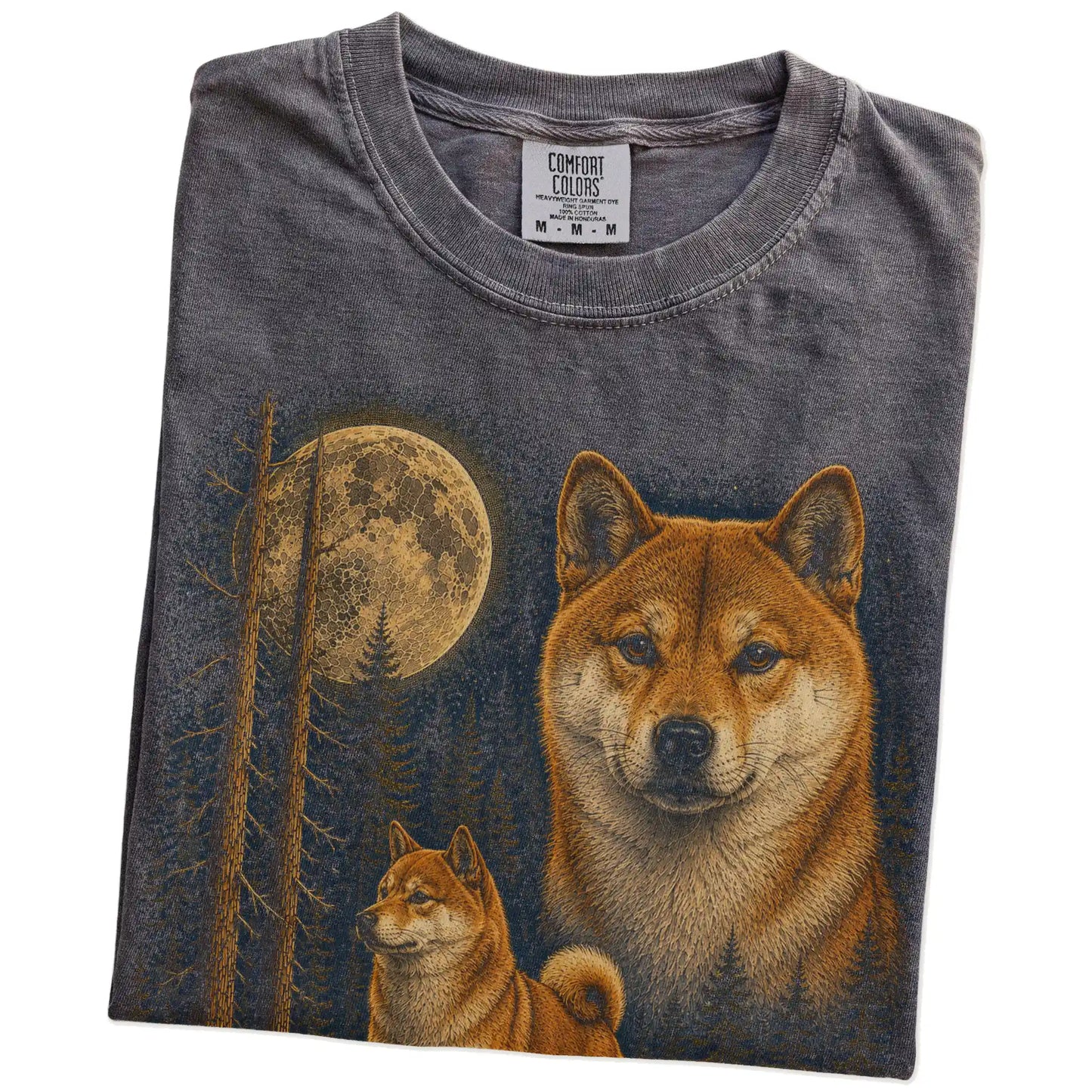 Folded Pepper Shiba Inu full-color Moonlit Forest t-shirt