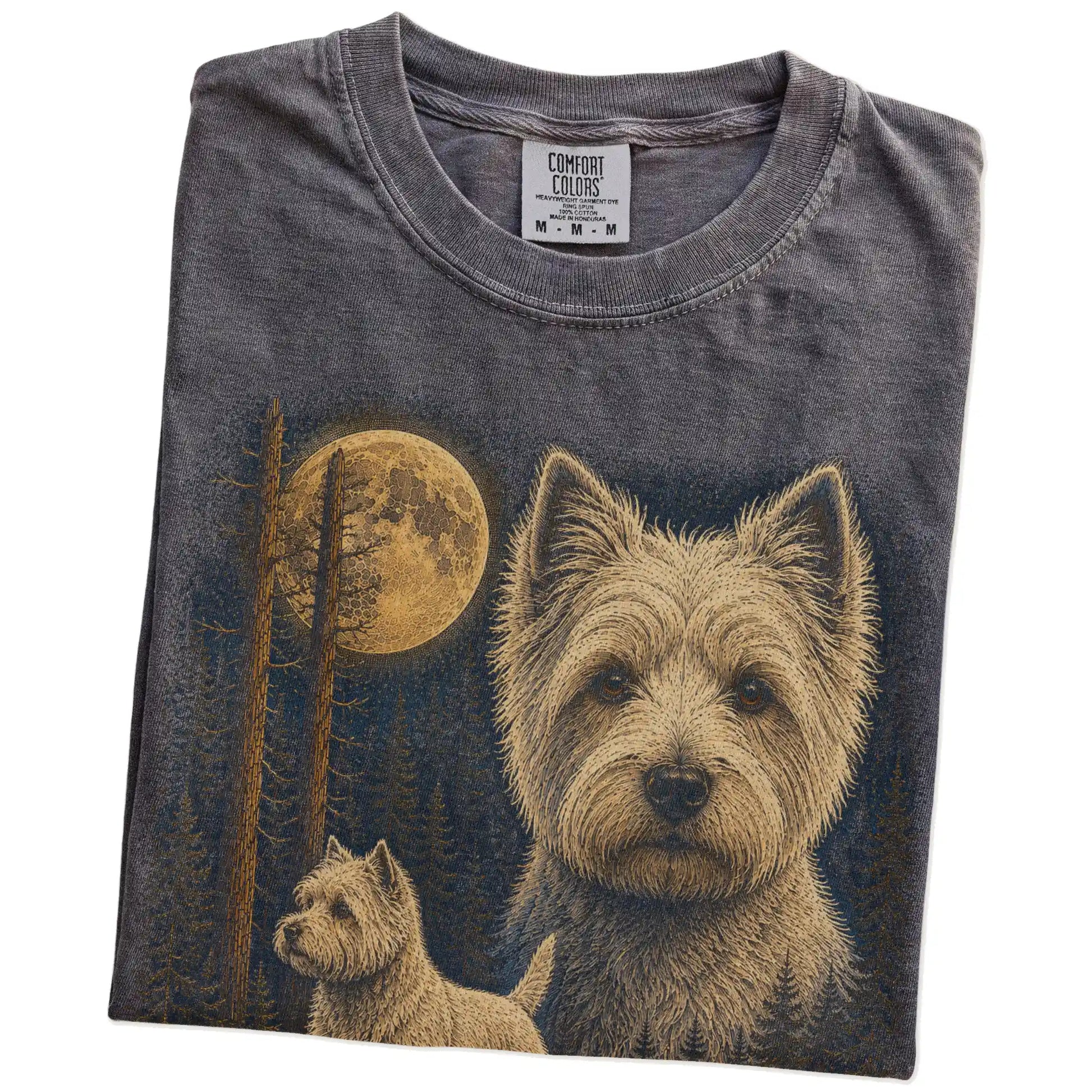 Folded Pepper Westie full-color Moonlit Forest t-shirt