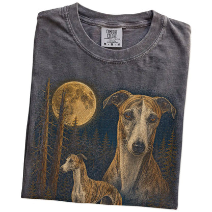 Folded Pepper Whippet full-color Moonlit Forest t-shirt
