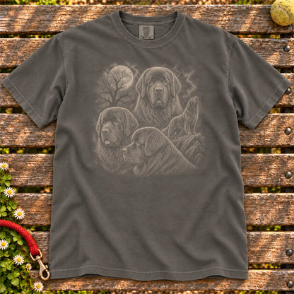 Newfie 90s Moon design on a Pepper T-shirt shown flat