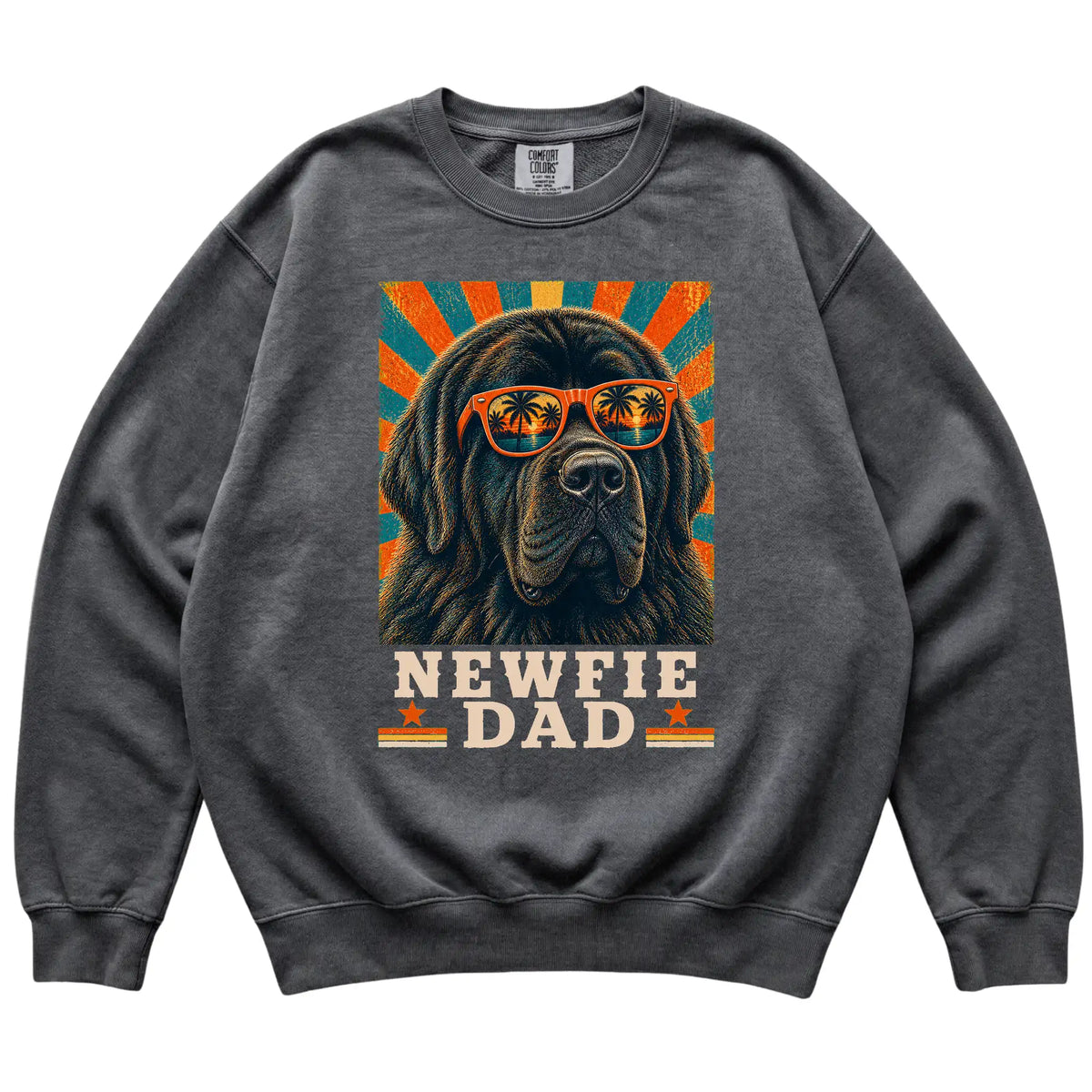 Retro Newfie Dad design on a Pepper Comfort Colors sweatshirt