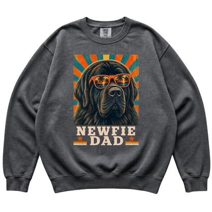Retro Newfie Dad design on a Pepper Comfort Colors sweatshirt