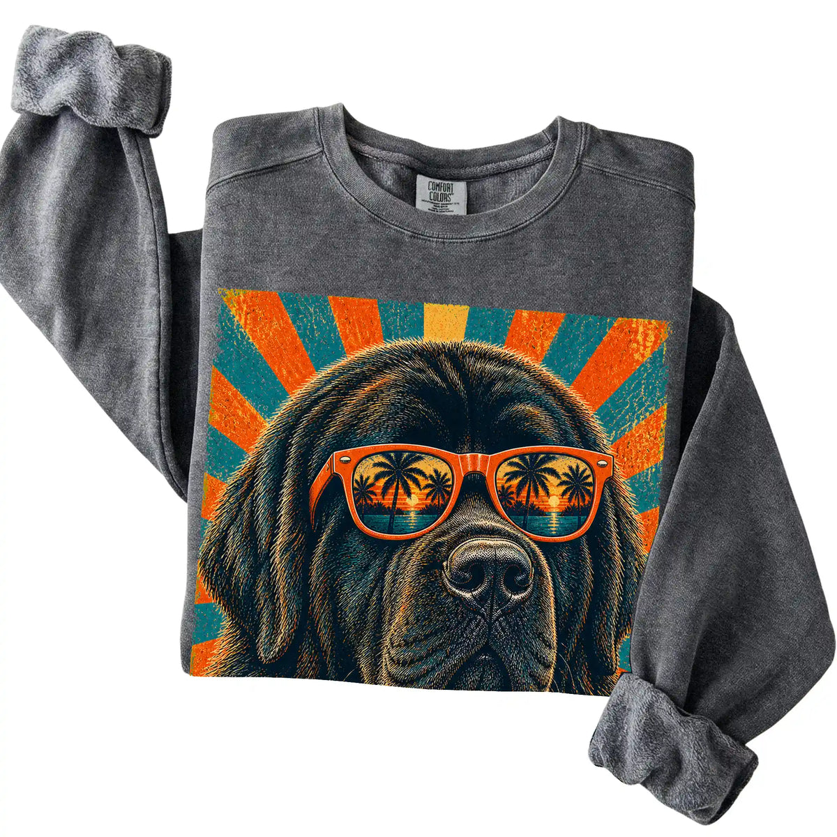 Folded Pepper Comfort Colors sweatshirt with a Retro Newfie Dad design