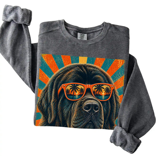 Folded Pepper Comfort Colors sweatshirt with a Retro Newfie Dad design