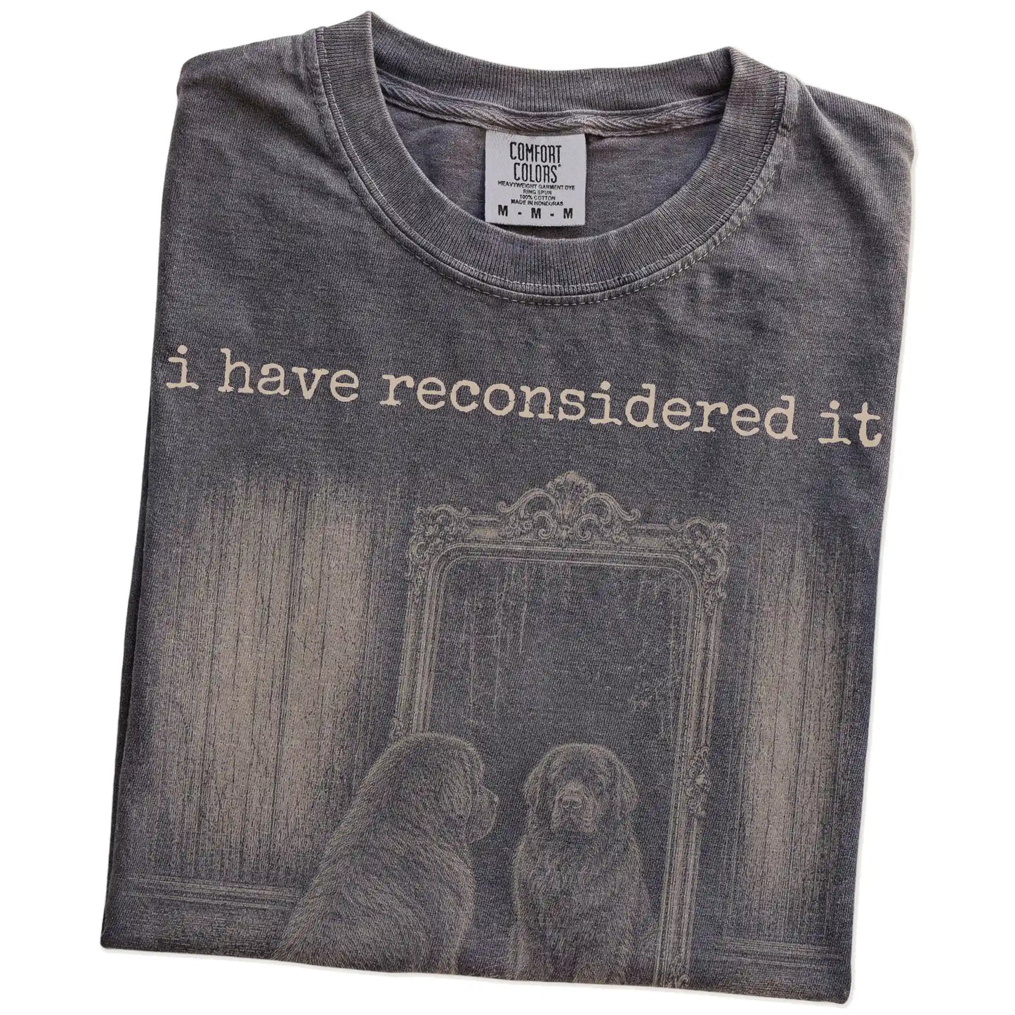 Folded Pepper Comfort Colors® T-shirt showing “the answer is still no” newfie design
