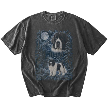 Newfie in a snowy winter forest on a Pepper t-shirt