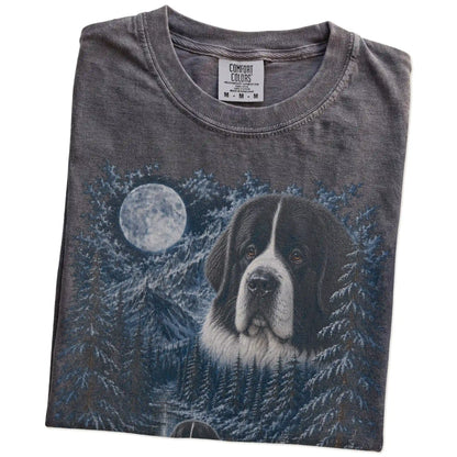 Folded Pepper Newfie winter forest t-shirt
