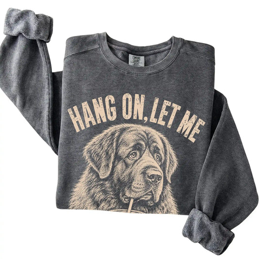 Pepper Comfort Colors sweatshirt featuring Newfie Iced Coffee Overthink, folded presentation