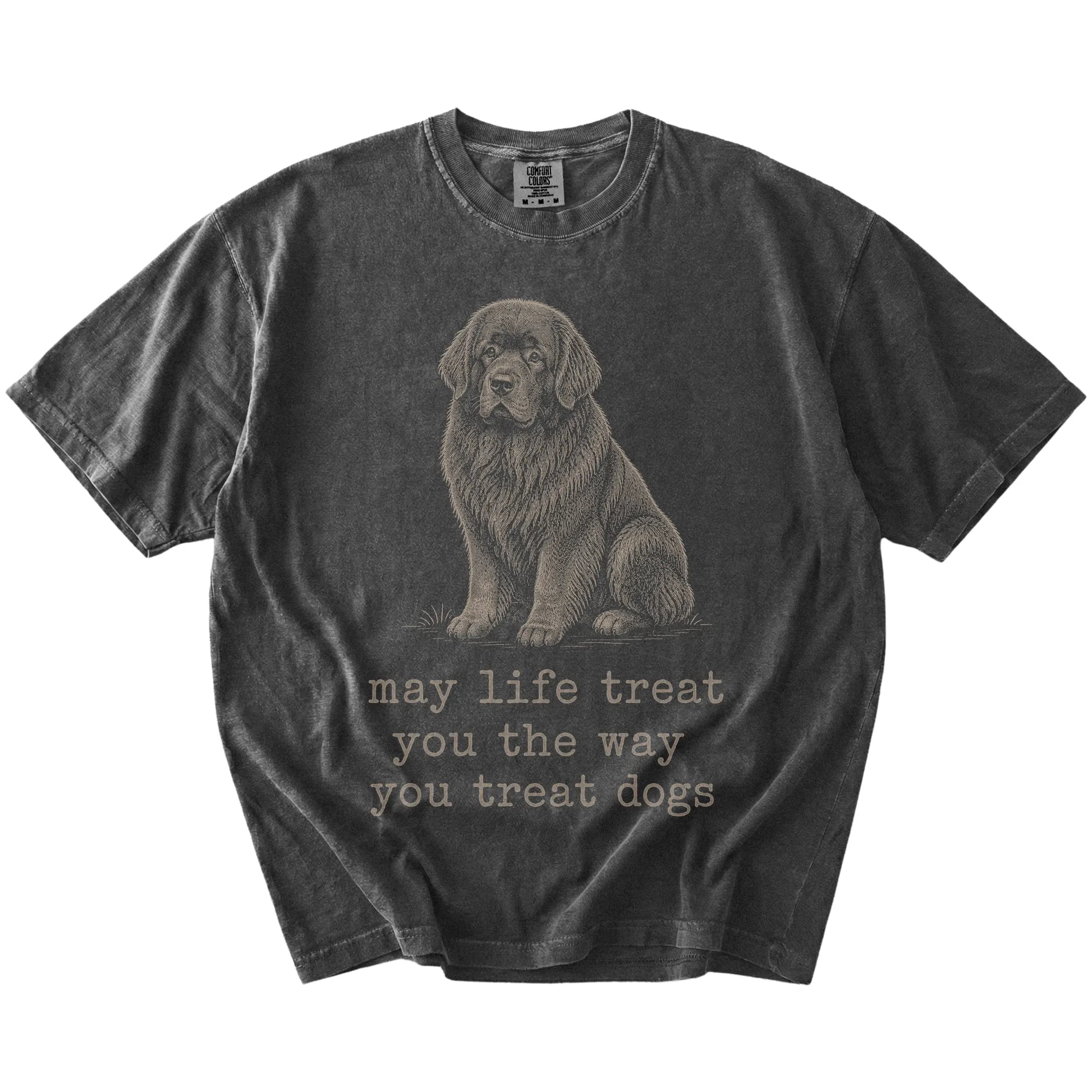 Pepper Newfie Karma T-Shirt laid flat