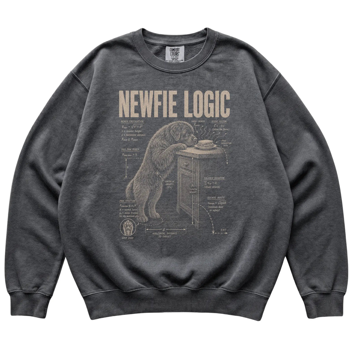 Pepper Newfie Logic sweatshirt laid flat