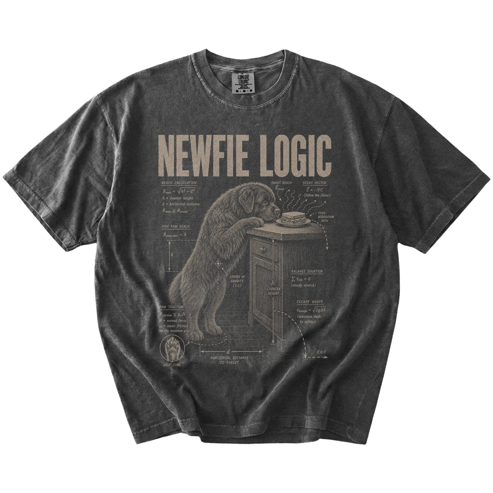Pepper Newfie Logic t-shirt laid flat