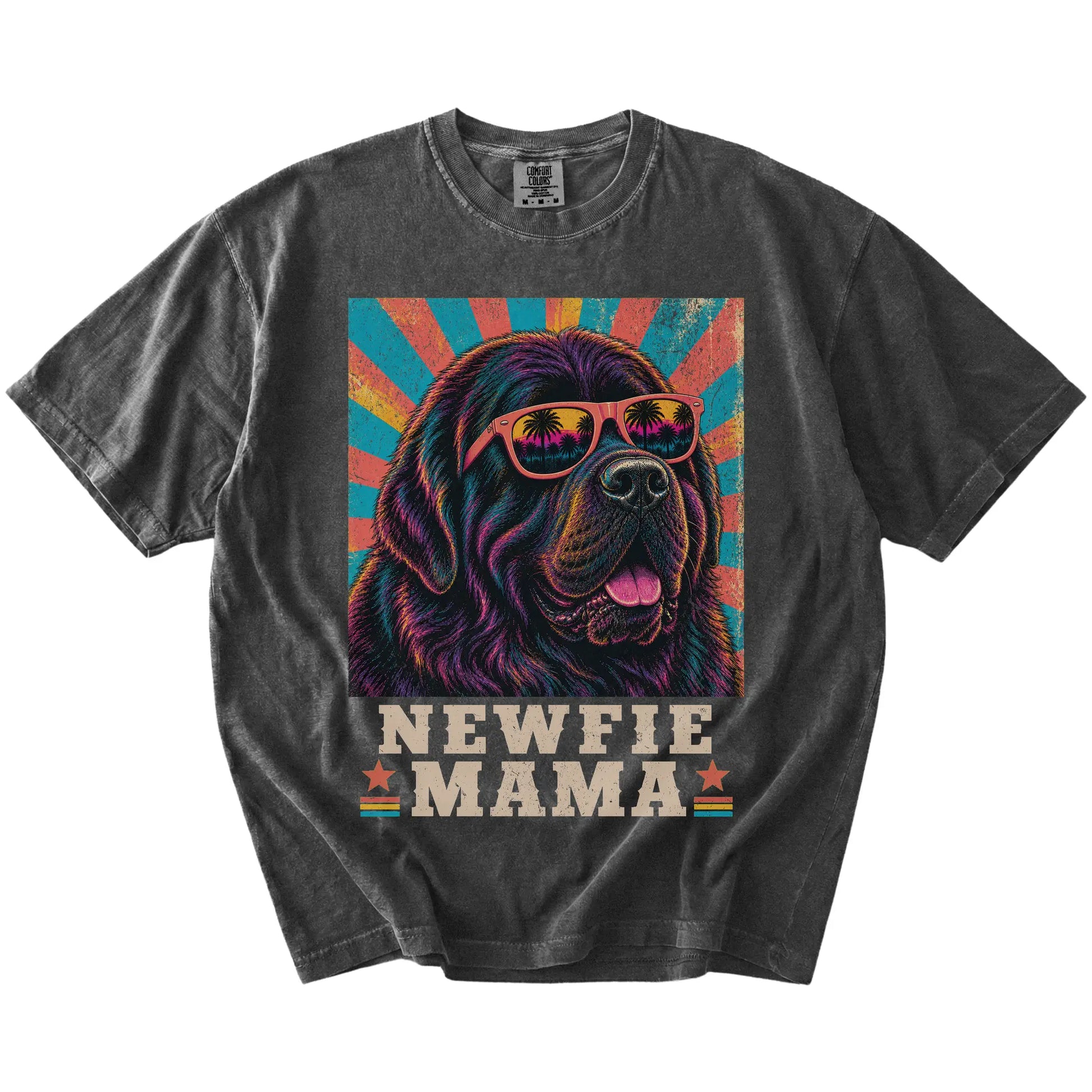 Retro Newfie Mama design on a Pepper Comfort Colors T-shirt