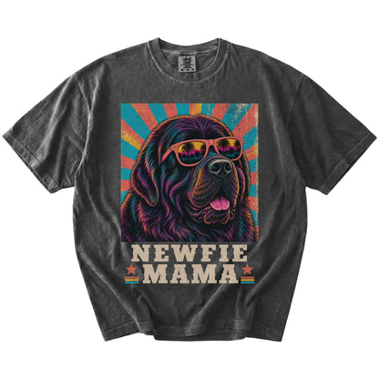 Retro Newfie Mama design on a Pepper Comfort Colors T-shirt