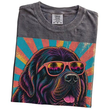 Retro Newfie Mama design on a Pepper Comfort Colors T-shirt folded detail