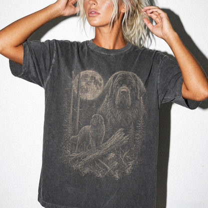 Woman wearing a Pepper Newfie Moonlit Forest T-Shirt